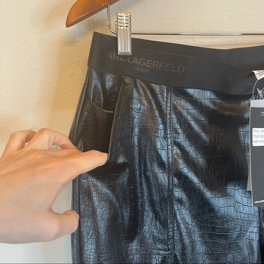 Karl Lagerfeld Paris Croc Vegan Leather Black Women’s Pants Size Large NWT - Picture 13 of 16
